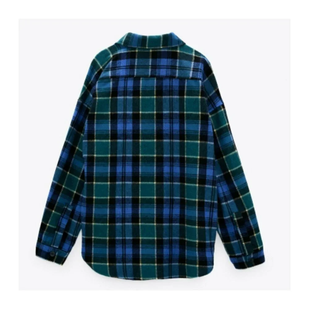 NWT Zara Women's Oversized Plaid Overshirt Top Wool Blend LS Made in Spain XS - Picture 12 of 12